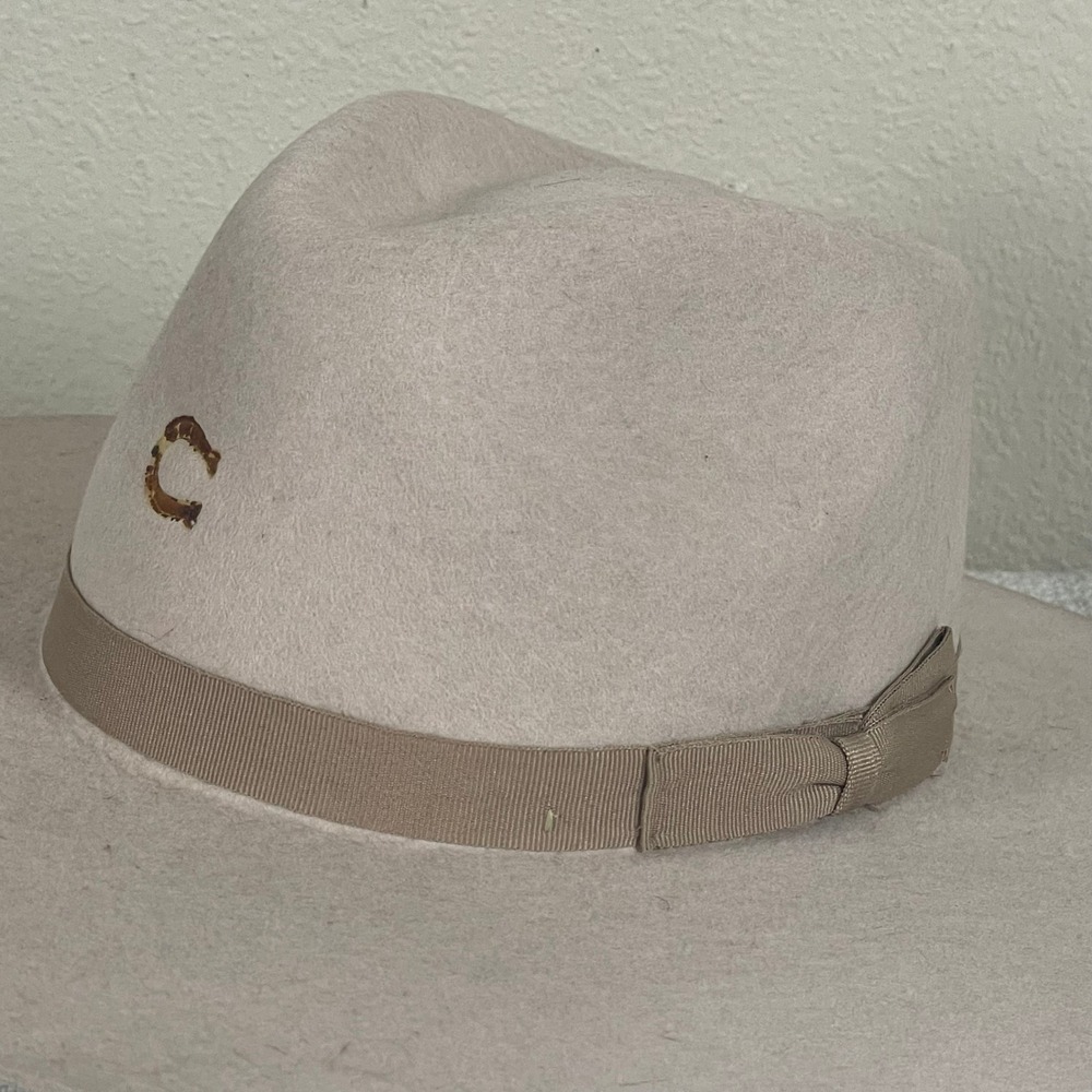Charlie 1 Horse Felt Fedora‎ Hat Mens M Sand Beige Western Wide Brim